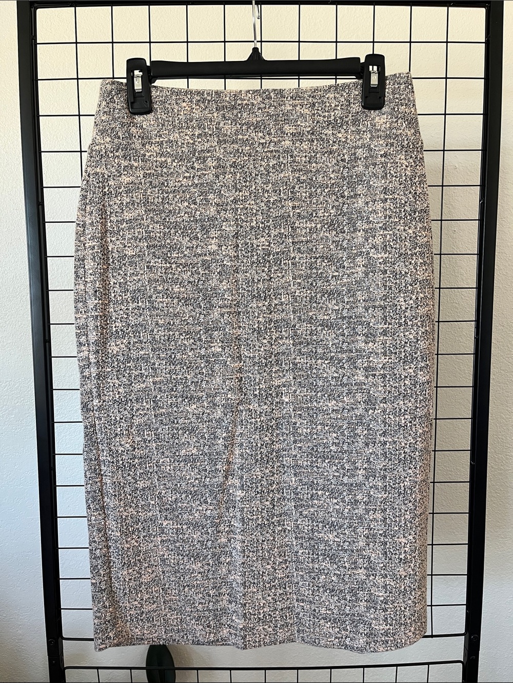 Soho Apparel Neutral Tweed-Blend Pencil Skirt in Beige and Gray